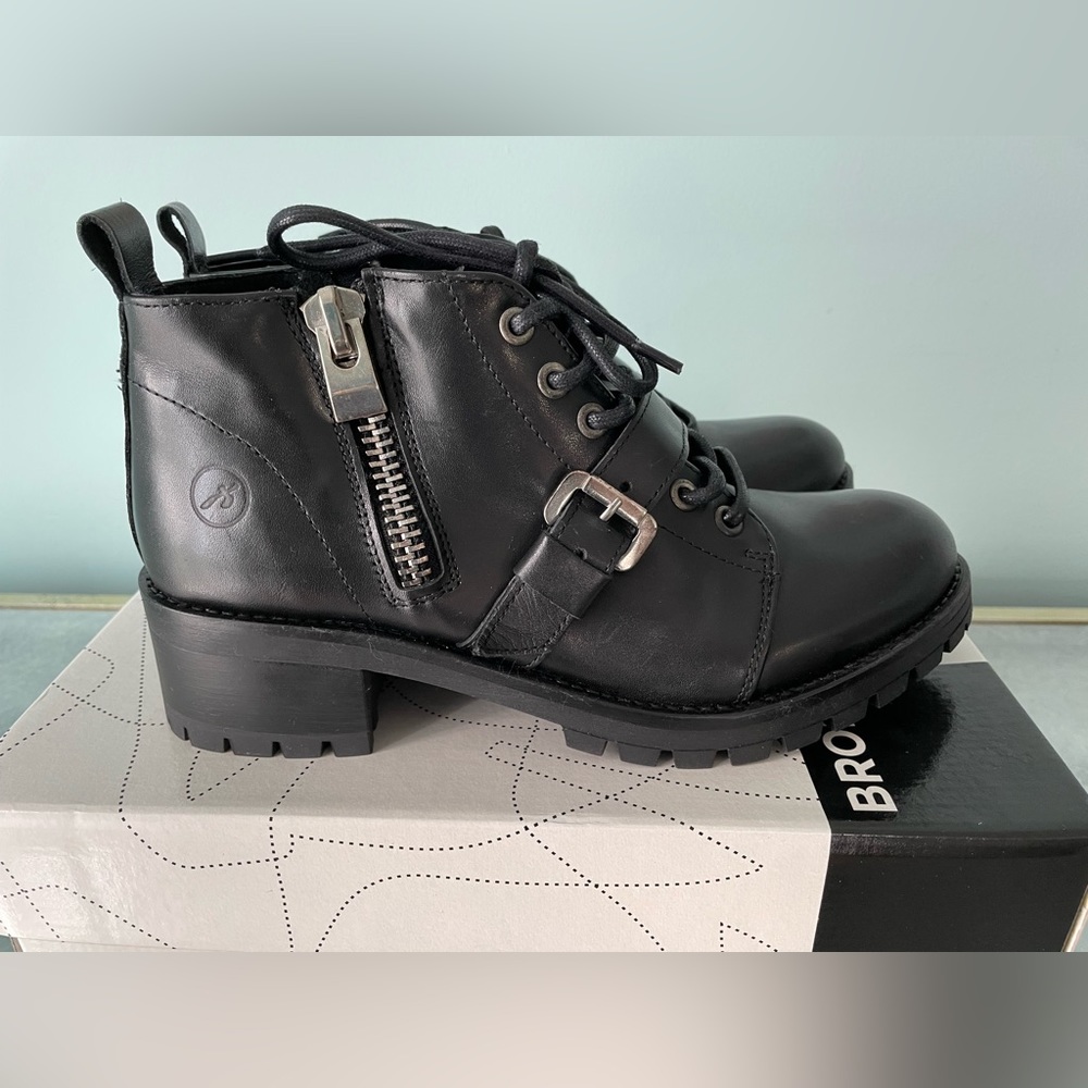 Bronx Black Combat/Moto Booties, size 39 (USA 8); gently used—worn only one time